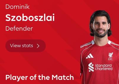 乐鱼网站-任意球破门，索博斯洛伊当选利物浦vs热刺全场最佳球员